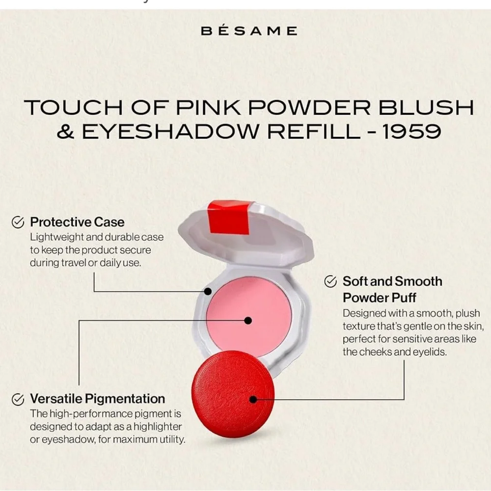Besame 1959 Touch of Pink Powder Soft Pink Powder Blush Compact New Sealed